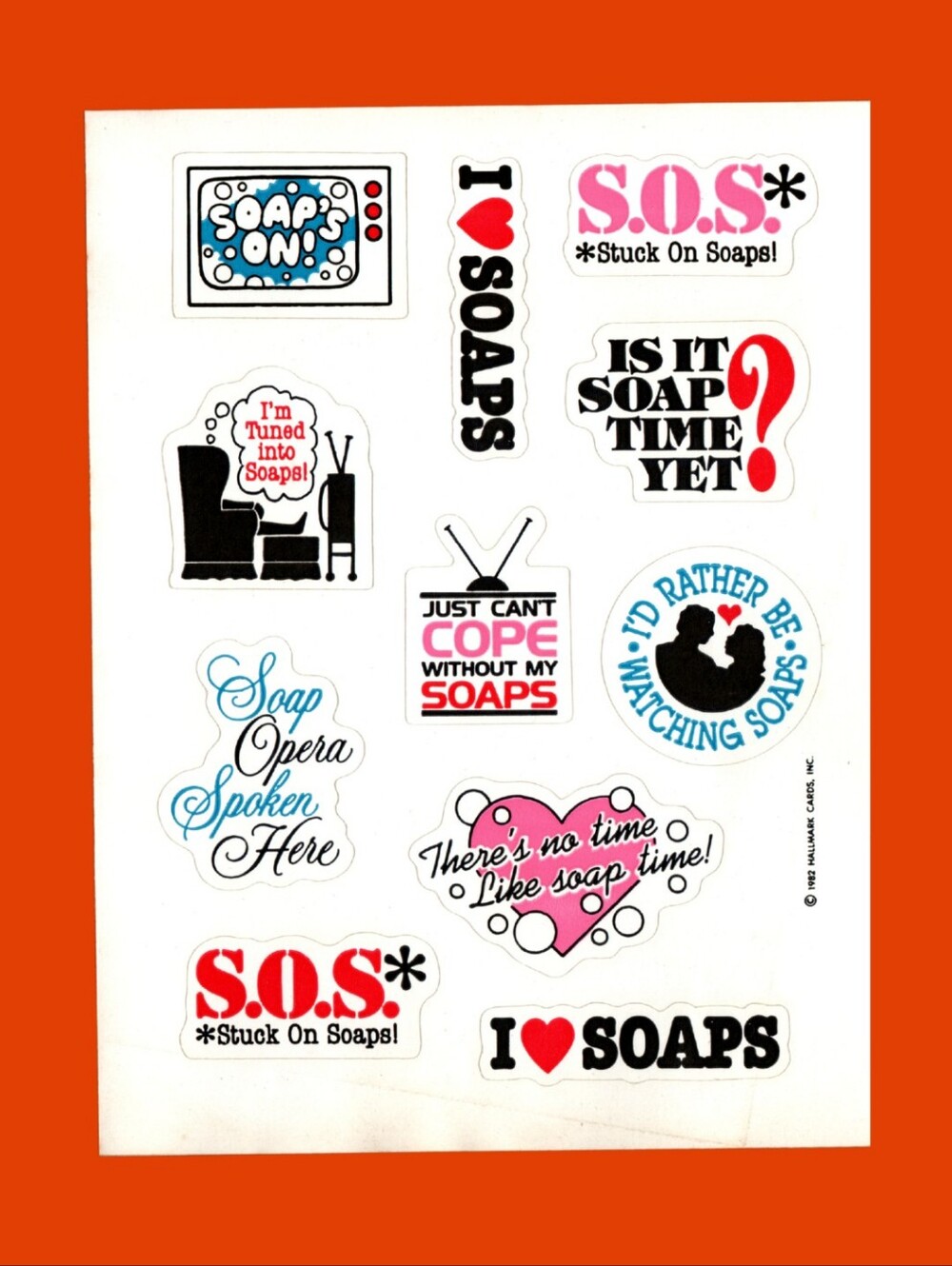 Hallmark 1982 Soap Opera Vintage Sticker Sheet